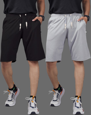 Septem Solid Men Black, Grey Basic Shorts