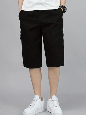 RIDHUDEE Solid Men Black Regular Shorts