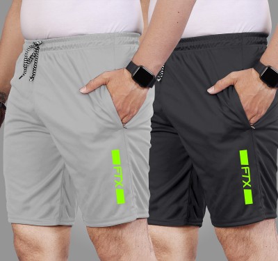 FTX Solid, Printed Men Grey, Dark Grey Sports Shorts