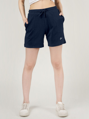 NEXSUS APPARELS Solid Women Dark Blue Casual Shorts