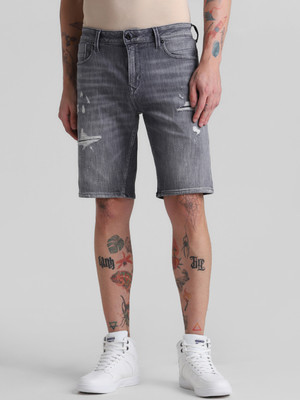 JACK & JONES Solid Men Grey Denim Shorts