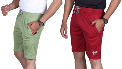 Anjaneya Solid Men Green Regular Shorts