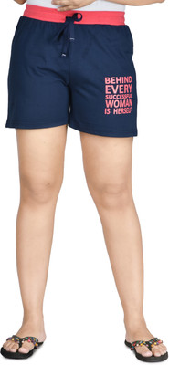 HouseOfCommon Printed Women Dark Blue Regular Shorts