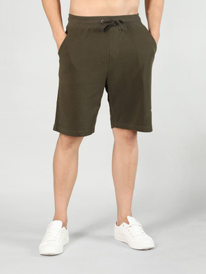 CHKOKKO Solid Men Dark Green Regular Shorts