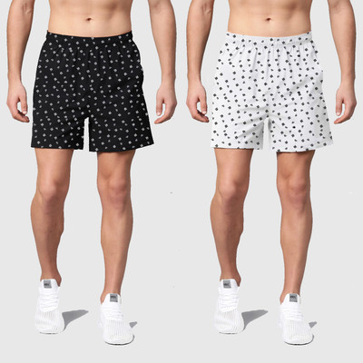 LazyChunks Printed Men Black, White Boxer Shorts