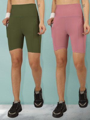 BEYOGINI Solid Women Green, Pink Gym Shorts