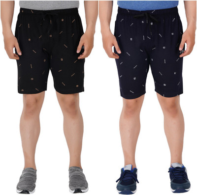 FEEL TRACK Printed Men Black, Dark Blue Bermuda Shorts