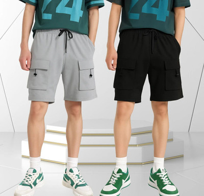 METRONAUT Men's Cargo Shorts with Multiple Pockets – Casual, Sports & Travel Solid Men Black, Grey Cargo Shorts