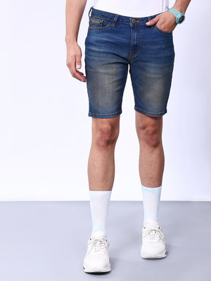 The Indian Garage Co. Solid Men Blue Denim Shorts