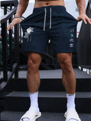 Manlino Graphic Print Men Dark Blue Basic Shorts