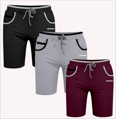 VINTHON Self Design Men Black, Silver, Maroon Regular Shorts