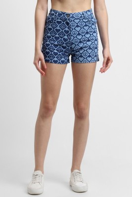 FOREVER 21 Printed Women Blue Regular Shorts