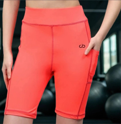 HouseOfCommon Solid Women Pink Compression Shorts, Gym Shorts, High Waist Shorts, Running Shorts, Sports Shorts