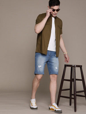 Roadster Solid Men Blue Denim Shorts