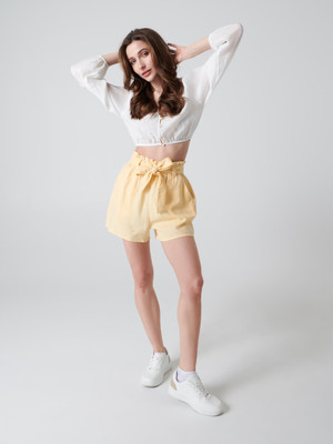 Sinsay Solid Women Yellow Casual Shorts