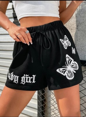 Pooja Enterprise Printed Women Black Regular Shorts