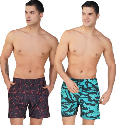 NINQ Printed Men Pink, Light Green Swim Shorts