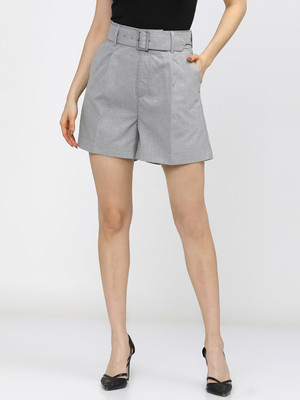 Tokyo Talkies Self Design Women Grey Basic Shorts