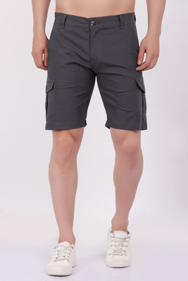 CLOTHINK India Solid Men Grey Cargo Shorts
