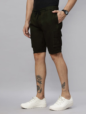 Ho Bindaass Solid Men Dark Green Cargo Shorts