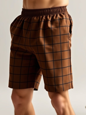 URBANICE Checkered Men Brown Basic Shorts