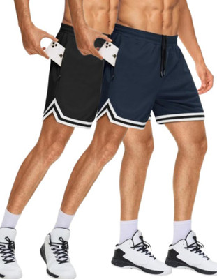 Velure clothing Solid, Striped Men Black, Dark Blue Gym Shorts, Sports Shorts