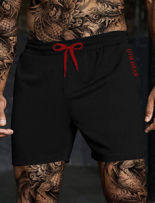 LOTHRIC Self Design Men Black Sports Shorts