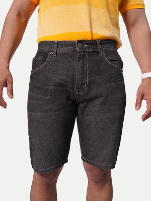 radprix Solid Men Black Denim Shorts