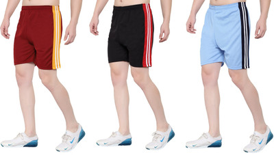 HouseOfCommon Striped Men Blue, Maroon, Black Sports Shorts