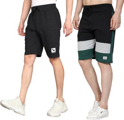 GYRFALCON Self Design Men Dark Grey, Black Regular Shorts