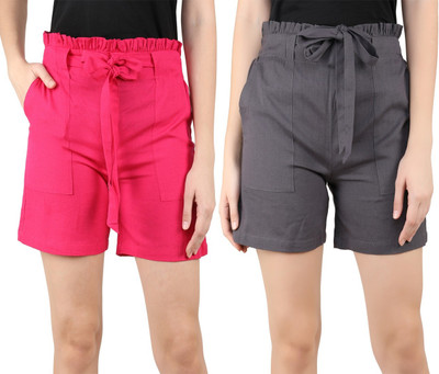 Me Craft Solid Women Pink, Grey Regular Shorts
