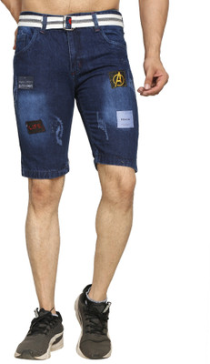 PHYASANA Dyed/Washed Men Denim Dark Blue Denim Shorts