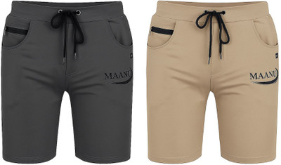 MAANU Printed Men Dark Grey, Beige Regular Shorts