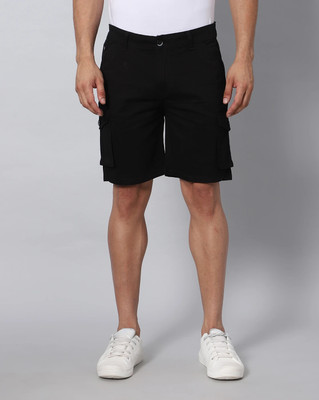Hence Solid Men Black Cargo Shorts