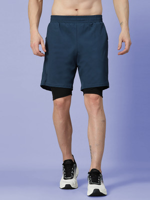 CHKOKKO Solid Men Blue Running Shorts