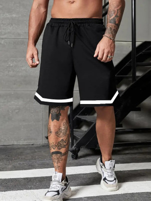 CULISH Solid, Striped Men Black Gym Shorts, Running Shorts, Casual Shorts, Basic Shorts, Regular Shorts