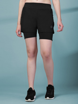 CHKOKKO Solid Women Black Running Shorts