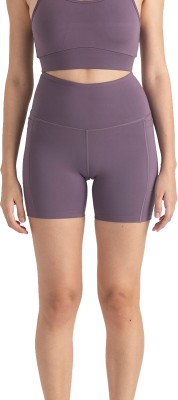 HUNNIT Solid Women Purple Sports Shorts