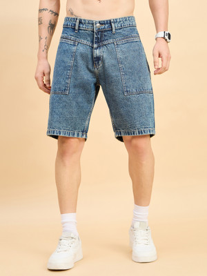 STUDIO NEXX Dyed/Washed Men Denim Blue Denim Shorts