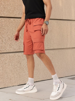 Kook N Keech Solid Men Red Cargo Shorts