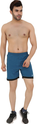 unbeatable Solid Men Blue Sports Shorts
