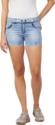 ORCHID HUES Solid Women Denim Blue Regular Shorts