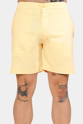 french crown Solid Men Yellow Regular Shorts
