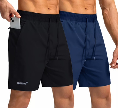 Lripsome Solid Men Black, Dark Blue Regular Shorts
