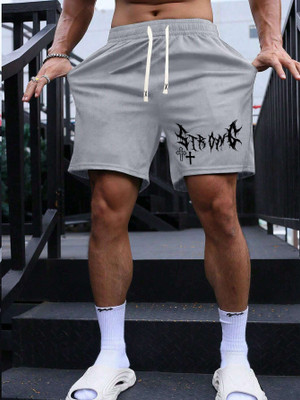 HouseOfCommon Graphic Print Men Grey Basic Shorts