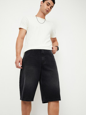 MAX Solid Men Black Denim Shorts