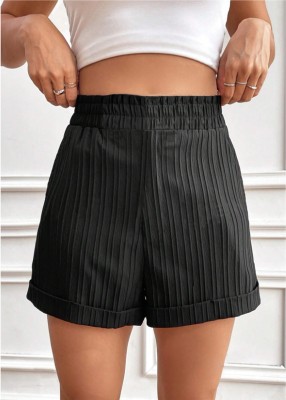 Rajovati Striped Women Black Casual Shorts