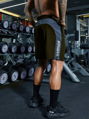 LOTHRIC Color Block Men Green Gym Shorts