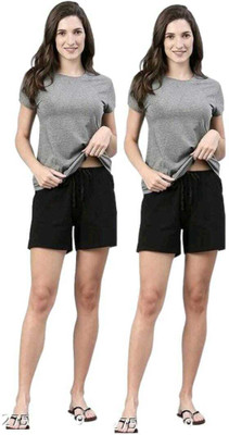 toystshirt Solid Women Black, Black Regular Shorts