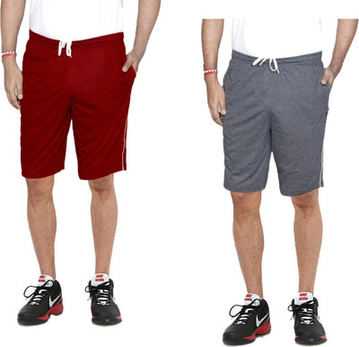 Indestar Solid Men Red, Grey Bermuda Shorts